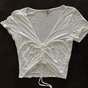 White Scrunch Front Crop Tee